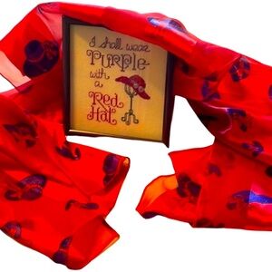 Red Hatter Framed Needle Point with Scarf Bundle